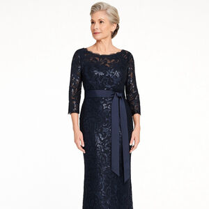 Tadashi Shoji Sequin Lace Evening Gown Navy Blue Size Large to XL